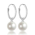10X25mm White south sea shell pearl earrings 925 sterling silver hoop earrings