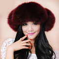 Fashion Women Fox Fur Hats Winter Warm Whole Leather Ear protector Caps - Red