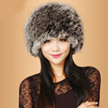 Fashion Women Fox Fur Hats Winter Warm Whole Leather lei feng Caps - Brown