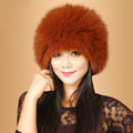 Fashion Women Fox Fur Hats Winter Warm Whole Leather lei feng Caps - Orange