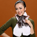 Fashion Women Knitted Rex Rabbit Fur Scarf Winter warm Flower Neck wraps - Coffee White