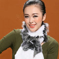 Fashion Women Knitted Rex Rabbit Fur Scarf Winter warm Flower Neck wraps - Grey White