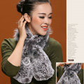 Fashion Women Knitted Rex Rabbit Fur Scarf Winter warm Flower Neck wraps - Grey