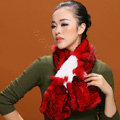 Fashion Women Knitted Rex Rabbit Fur Scarf Winter warm Flower Neck wraps - Red White