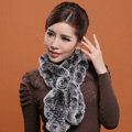 Fashion Women Knitted Rex Rabbit Fur Scarves Winter warm Flower Wave Neck wraps - Grey Black