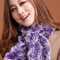 Fashion Women Knitted Rex Rabbit Fur Scarves Winter warm Flower Wave Neck wraps - Purple