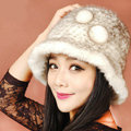 Fashion Women Mink hair Fur Hat Winter Thicker Warm Handmade Knitted Caps - Beige