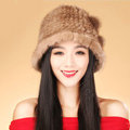 Fashion Women Mink hair Fur Hat Winter Thicker Warm Handmade Knitted Caps - Brown