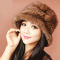 Fashion Women Mink hair Fur Hat Winter Thicker Warm Handmade Knitted Caps - Coffee