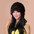 Fashion Women Mink hair Fur Hat Winter Warm Handmade Knitted Caps - Black Coffee