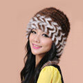 Fashion Women Mink hair Fur Hat Winter Warm Handmade Knitted Caps - Coffee White