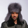 Fox fur leifeng hat man thermal winter windproof Ear protector male genuine leather Caps - Black