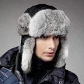 Rabbit fur leifeng hat for man thermal winter windproof Ear protector Caps XL size - Black