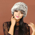 Women Knitted Rex Rabbit Fur Hats Thicker Winter Handmade Warm Peaked Caps - Black