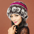 Women Knitted Rex Rabbit Fur Hats Thicker Winter Warm Ear protector Caps - Brown Purple