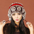 Women Knitted Rex Rabbit Fur Hats Thicker Winter Warm Ear protector Caps - Brown Red