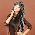 Women Knitted Rex Rabbit Fur Hats Winter Thicker Ear protector Scarf Warm Caps - Black