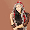 Women Knitted Rex Rabbit Fur Hats Winter Thicker Ear protector Scarf Warm Caps - Red