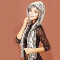 Women Knitted Rex Rabbit Fur Hats Winter Thicker Ear protector Scarf Warm Caps - White