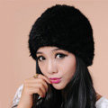 Women Mink hair Fur Hat Winter Thicker Warm Handmade Knitted Twill Caps - Black