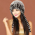 Women Rex Rabbit Fur Hats Knitted Thicker Winter Warm Ear protector Caps - Black