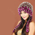 Women Rex Rabbit Fur Hats Knitted Thicker Winter Warm Ear protector Caps - Brown Purple