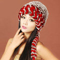 Women Rex Rabbit Fur Hats Knitted Thicker Winter Warm Ear protector Caps - Red Brown