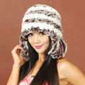 Women Rex Rabbit Fur Hats Knitted Thicker Winter Warm Tassel Ear protector Caps - White