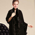 100% Wool Wraps Rabbit Fur Scarf Shawls Female Winter Warm Pashmina - Black