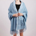 100% Wool Wraps Rabbit Fur Scarf Shawls Female Winter Warm Pashmina - Blue
