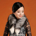 Fox fur scarf fashion women fox tail Shawl winter warm female neck wrap - Black