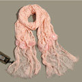 High-end Fashion long flower scarf shawl women warm lace mink wrap scarves - Pink