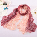 High end fashion embroidery flower lace silk scarf shawl women long gradient wrap scarves - Pink