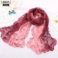 High end fashion embroidery flower lace silk scarf shawl women long gradient wrap scarves - Rouge