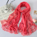 High end fashion embroidery flower lace silk scarf shawl women long wrap scarves - Peach