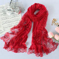 High end fashion embroidery flower lace silk scarf shawl women long wrap scarves - Red