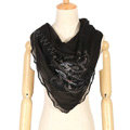 High end fashion flower triangle silk scarf shawl women soft thin wrap scarves - Black