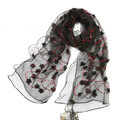 High end fashion long flower mulberry silk scarf shawl women soft thin wrap scarves - Black