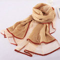 High-end fashion women 100%silk long soft two layer warm scarf shawl wrap - Beige