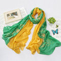 High-end fashion women big long embroidery chiffon silk scarf shawl wrap - Yellow green