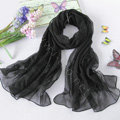 High-end fashion women long diamond embroidery mulberry silk scarf shawl wrap - Black