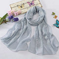 High-end fashion women long diamond embroidery mulberry silk scarf shawl wrap - Grey