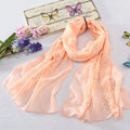 High-end fashion women long diamond embroidery mulberry silk scarf shawl wrap - Orange