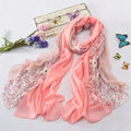 High-end fashion women long floral diamond lace chiffon silk scarf shawl wrap - Dark pink