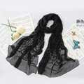 High-end fashion women long rose embroidery mulberry silk scarf shawl wrap - Black