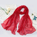 High-end fashion women long rose embroidery mulberry silk scarf shawl wrap - Red