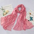 High-end fashion women long rose embroidery mulberry silk scarf shawl wrap - Rouge