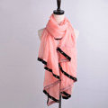 High-end fashion women long solid color skull chiffon silk scarf shawl wrap - Pink