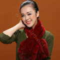 Knitted Mink fur scarf women winter warm female Flower wave neck wraps - Red