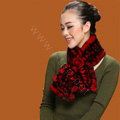 Knitted Rex Rabbit fur scarf women winter warm female Flower wave neck wraps - Black Red
